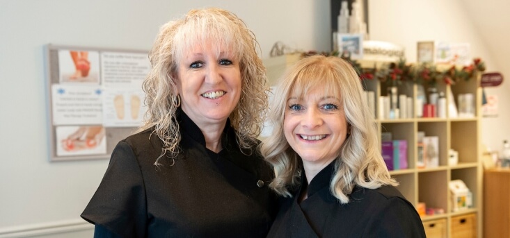 Kerry and Jo on Reception at Footprints Clinic, Hull